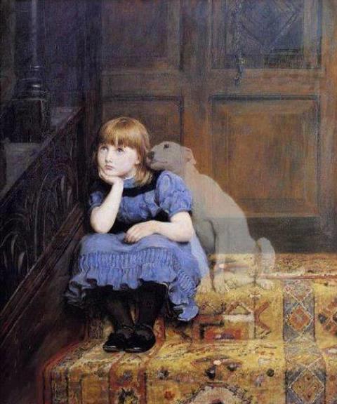 child with ghost dog